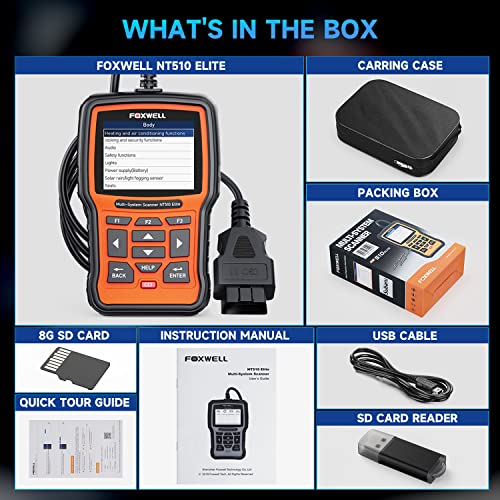 FOXWELL NT510 Elite OBD2 Scanner fit for BMW Full System Car Code Reader Diagnostic Tool with All Reset Services, Battery Registration ABS Bleed Airbag EPB Oil SAS TPS CKP Bidirectional Active Test