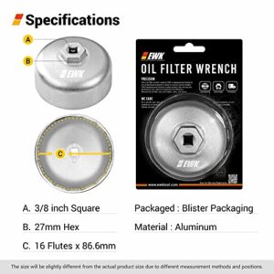 EWK 86mm 16 Flutes Forged Oil Filter Wrench for BMW Cartridge Style Oil Filter Housing Cap