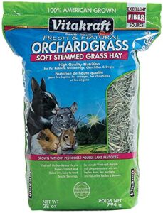 vitakraft orchard grass, premium soft stemmed hay, 100% american grown, 28 ounce resealable bag