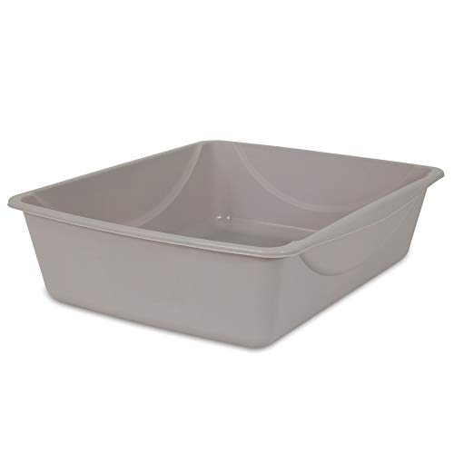 Petmate Open Cat Litter Box, Large Nonstick Litter Pan Durable Standard Litter Box, Mouse Grey Great for Small & Large Cats Easy to Clean & USA Made