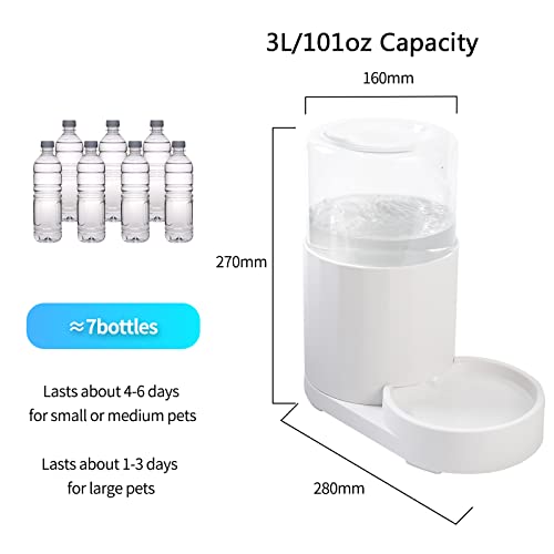 CZPET 3L Pet Water Dispenser Without Electricity Unplugged Automatic Water Bowl Dispenser Gravity Water Dispenser for Cats Water Self Feeder Dog Fountain Dogs Bowl Bottles for Kitten Puppy