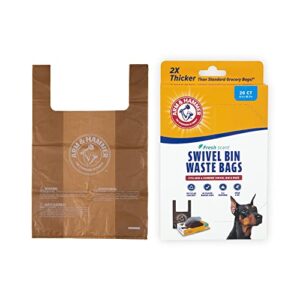 petmate arm & hammer swivel bin & rake heavy duty waste bags with fresh scent with activated baking soda for maximum odor control, 20 count refill bags for pooper scooper