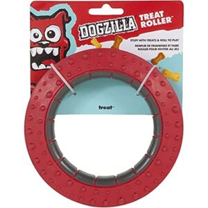 petmate dogzilla treat roller toy, red/grey