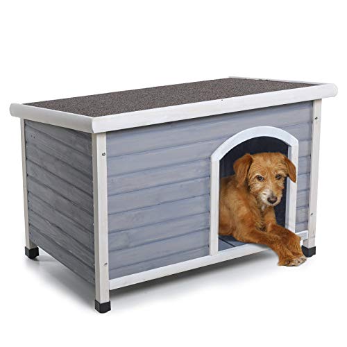 Petsfit Outdoor Dog House for Small Dog Weatherproof Outdoor Dog Kennel with Adjustable Foot Mat and Door Flap, Light Grey, Small/33.7 X 22.6 X 23.1