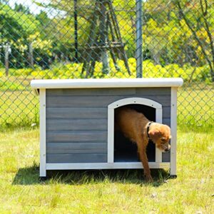 Petsfit Outdoor Dog House for Small Dog Weatherproof Outdoor Dog Kennel with Adjustable Foot Mat and Door Flap, Light Grey, Small/33.7 X 22.6 X 23.1