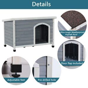 Petsfit Outdoor Dog House for Small Dog Weatherproof Outdoor Dog Kennel with Adjustable Foot Mat and Door Flap, Light Grey, Small/33.7 X 22.6 X 23.1