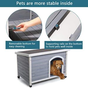 Petsfit Outdoor Dog House for Small Dog Weatherproof Outdoor Dog Kennel with Adjustable Foot Mat and Door Flap, Light Grey, Small/33.7 X 22.6 X 23.1