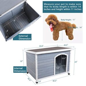 Petsfit Outdoor Dog House for Small Dog Weatherproof Outdoor Dog Kennel with Adjustable Foot Mat and Door Flap, Light Grey, Small/33.7 X 22.6 X 23.1