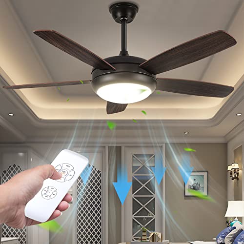 Surtime Black Ceiling Fans With Lights Remote Control, Modern Low Profile Ceiling Fan For Indoor Outdoor, 48In Ceiling Fan 5 Blades