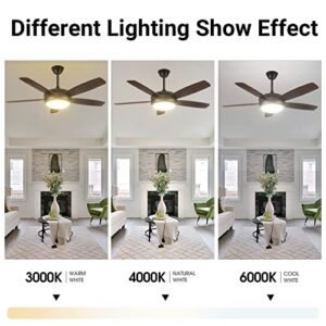 Surtime Black Ceiling Fans With Lights Remote Control, Modern Low Profile Ceiling Fan For Indoor Outdoor, 48In Ceiling Fan 5 Blades