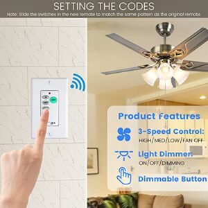 Universal UC9050T Ceiling Fan Wall Remote Control Kits with Adjustable 3 Speed,Light Dimmer, Compatible with Hampton Bay Harbor Breeze Hunter