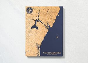 new hampshire coast, engraved wood coastal chart wall art sign, beach house home decor nautical print, unique & personalized, nautical décor, gift for him her, coastal living, 18 x 24, blue