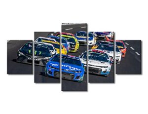 5 piece canvas wall art nascar wall decoration atlanta motor speedway in hampton pictures posters house wall decoration giclee wooden framed gallery-wrapped ready to hang, 60″ wx32 h