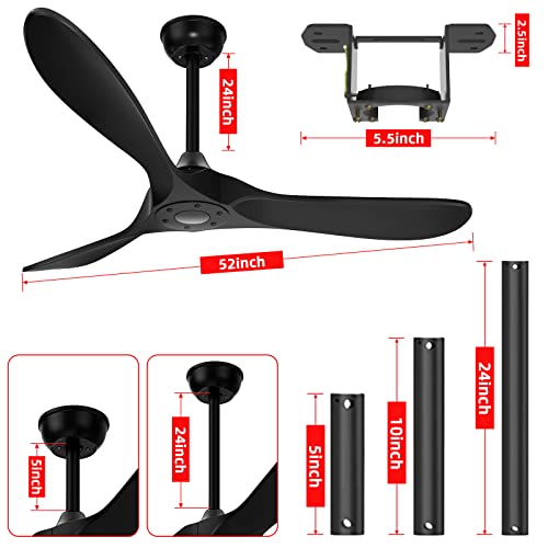 alescu Black Ceiling Fan 52" with Remote Control,Modern Reversible DC Motor for Patio Bedroom Living Room Christmas Gift