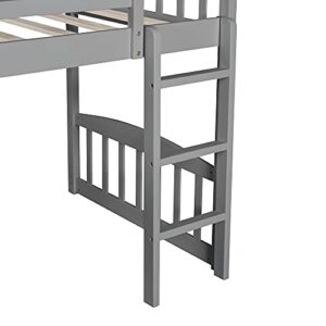 Harper & Bright Designs Twin Loft Bed with Slide, Solid Wood House Loft Bed with Ladder, Playhouse Bed for Kids Girls Boys (Gray)