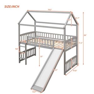 Harper & Bright Designs Twin Loft Bed with Slide, Solid Wood House Loft Bed with Ladder, Playhouse Bed for Kids Girls Boys (Gray)