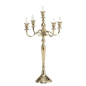 romantic hamptons tall five candle gold candelabra, fits taper candles, hand crafted of aluminum, 14.5 d x 24.75 h inches