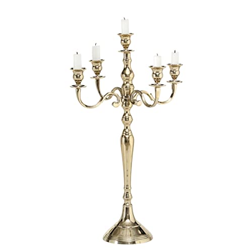 Romantic Hamptons Tall Five Candle Gold Candelabra, Fits Taper Candles, Hand Crafted of Aluminum, 14.5 D x 24.75 H Inches