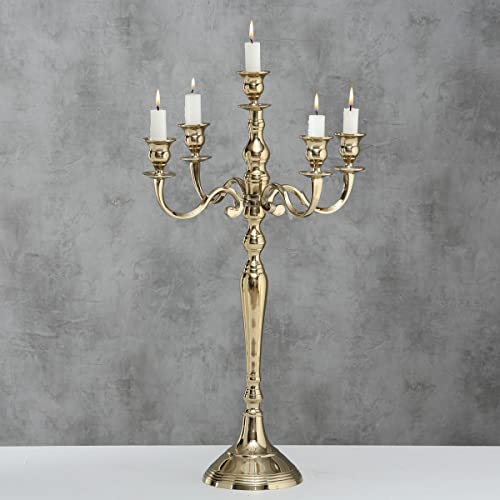 Romantic Hamptons Tall Five Candle Gold Candelabra, Fits Taper Candles, Hand Crafted of Aluminum, 14.5 D x 24.75 H Inches