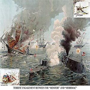 buyenlarge naval engagement of the monitor & merrimack or the battle of hampton roads – gallery wrapped 44″x66″ canvas print. (edition 3458), 44″ x 66″