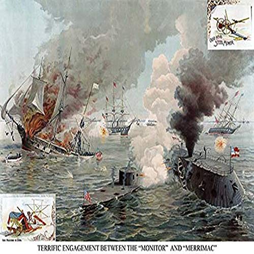 Buyenlarge Naval Engagement of The Monitor & Merrimack or The Battle of Hampton Roads - Gallery Wrapped 44"X66" Canvas Print. (Edition 3458), 44" X 66"