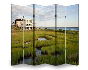 dola-dola wood screen room divider house in the hamptons folding screen waterproof canvas panels indoor portable privacy dual-sided display shelves 6 panels
