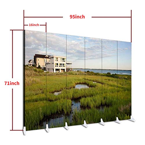 Dola-Dola Wood Screen Room Divider House in The Hamptons Folding Screen Waterproof Canvas Panels Indoor Portable Privacy Dual-Sided Display Shelves 6 Panels