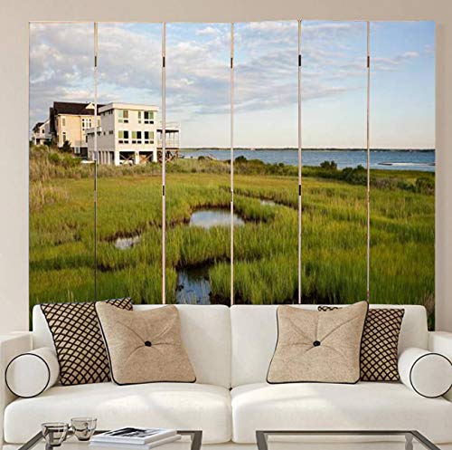 Dola-Dola Wood Screen Room Divider House in The Hamptons Folding Screen Waterproof Canvas Panels Indoor Portable Privacy Dual-Sided Display Shelves 6 Panels