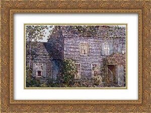 hassam, childe 38×28 gold ornate frame and double matted museum art print titled hutchison house, east hampton, long island