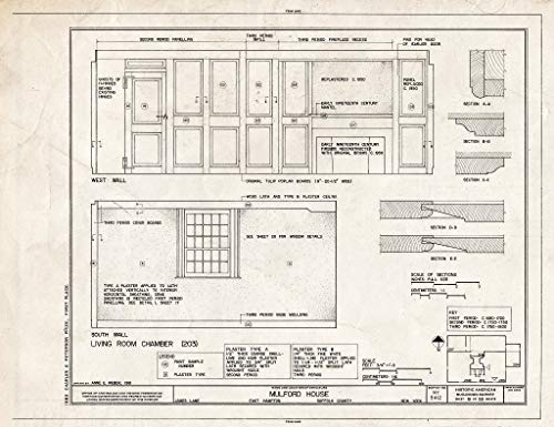 Historic Pictoric : Blueprint HABS NY,52-HAMTE,7- (Sheet 19 of 28) - Mulford House, James Lane, East Hampton, Suffolk County, NY 30in x 24in