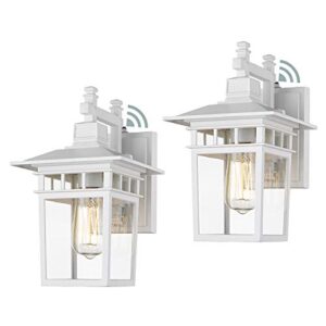 beionxii white exterior light fixture 2pk, dusk to dawn outdoor lighting with cast aluminum housing, outdoor front porch lights for house coach garage, dm9244w-twh