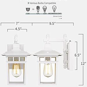 Beionxii White Exterior Light Fixture 2PK, Dusk to Dawn Outdoor Lighting with Cast Aluminum Housing, Outdoor Front Porch Lights for House Coach Garage, DM9244W-TWH