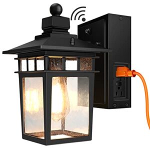 dusk to dawn outdoor lights exterior porch lights with gfci outlet sensor outdoor wall light fixture wall mount,anti-rust wall lantern,waterproof wall sconce,outside lights for house,bulb not included