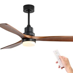caci mall 52″ ceiling fan with light, remote control, indoor flush mount wood modern ceiling fan for bedroom, dining room, patio, living room, farmhouse, office