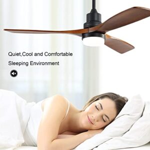 CACI Mall 52" Ceiling Fan with Light, Remote Control, Indoor Flush Mount Wood Modern Ceiling Fan for Bedroom, Dining Room, Patio, Living room, Farmhouse, Office