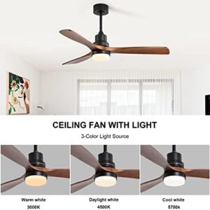 CACI Mall 52" Ceiling Fan with Light, Remote Control, Indoor Flush Mount Wood Modern Ceiling Fan for Bedroom, Dining Room, Patio, Living room, Farmhouse, Office