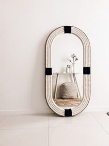oval large | 30in x 18in | oval navy nautical hampton coastal rope mirror twisted rope home decor wall hanging mirror (white and black30*18in)