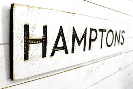 Hamptons Sign - Carved in a 40"x10" Solid Wood Board Rustic Distressed Shop Advertisement Farmhouse Style Wooden The Hamptons New York Beach