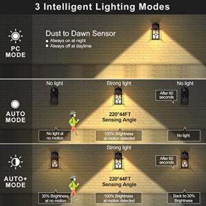 Outdoor Motion Sensor Porch Light with 2 GFCI Outlets, Dusk to Dawn Wall Light with 3 Lighting Modes for House, Waterproof Aluminum&Anti-Rust Exterior Light Fixture for Balcony/Garage