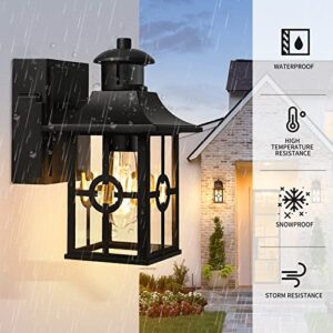 Outdoor Motion Sensor Porch Light with 2 GFCI Outlets, Dusk to Dawn Wall Light with 3 Lighting Modes for House, Waterproof Aluminum&Anti-Rust Exterior Light Fixture for Balcony/Garage