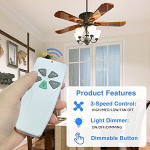 2 Pack Universal Ceiling Fan Remote Control Kits with Light Dimmer 3 Speed Fan Controller Receiver Lamp Dim Remote Replacement for Hampton Bay/Hunter/Harbor Breeze/Westinghouse/Honeywell & More