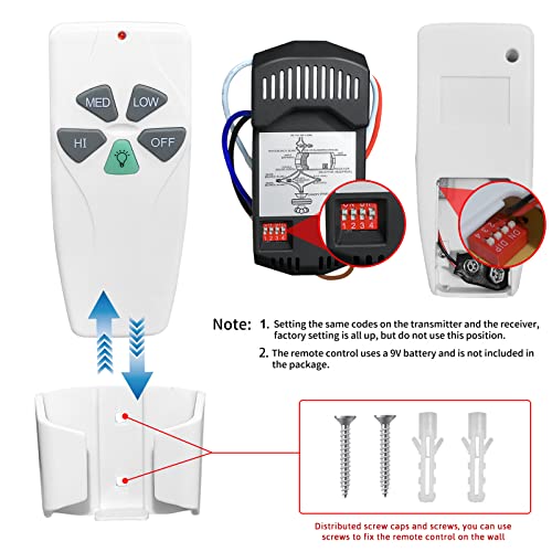 2 Pack Universal Ceiling Fan Remote Control Kits with Light Dimmer 3 Speed Fan Controller Receiver Lamp Dim Remote Replacement for Hampton Bay/Hunter/Harbor Breeze/Westinghouse/Honeywell & More