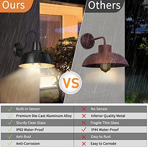 CINOTON Dusk to Dawn Outdoor Wall Sconces, Matte Black Outdoor Farmhouse Barn Light, IP65 Waterproof Porch Light Wall Mount, Anti-Rust Exterior Wall Lighting Fixture for House, Entryway, Garage 2-Pack