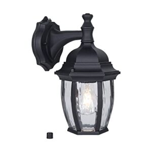 yoonlit smartlife dusk to dawn outdoor wall lantern, wall sconce as porch light fixtures, aluminum housing plus clear water glass, bulb not included, black, 1-pack