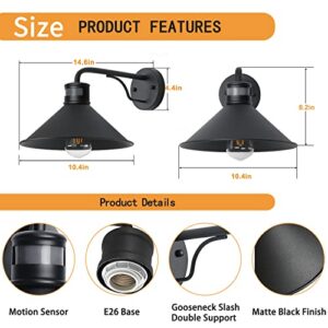 VICTOGATE 2 Pack Motion Sensor Outdoor Barn Lights, 10" Industrial Exterior Wall Light Fixtures Waterproof Matt Black Outdoor Motion Sensor Light for Porch Garage Patio House, Bulb Not Included