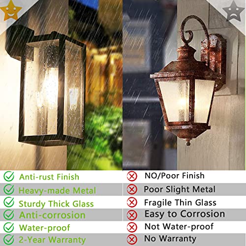 Outdoor Wall Lights with GFCI Outlet, Wall Light Fixture Porch Light Wall Lantern, Waterproof Exterior Wall Sconce, Black Wall Mounted Lighting Black for House Outside Garage, 2-Pack