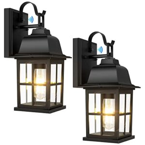 2-pack dusk to dawn outdoor wall lantern, exterior porch light fixtures wall mount with photocell, 100% anti-rust aluminium outside black wall lights, waterproof patio wall lights for house garage