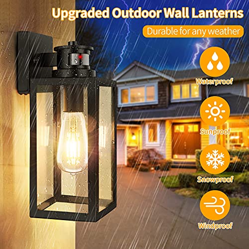 2-Pack Motion Sensor Outdoor Lights, Upgrade Dusk to Dawn Wall Mount Light Fixtures, Motion Sensor Wall Lights for Outside House Porch Garage, Exterior Black Wall Lanterns Sconce with Clear Glass