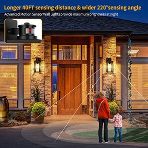 2-Pack Motion Sensor Outdoor Lights, Upgrade Dusk to Dawn Wall Mount Light Fixtures, Motion Sensor Wall Lights for Outside House Porch Garage, Exterior Black Wall Lanterns Sconce with Clear Glass