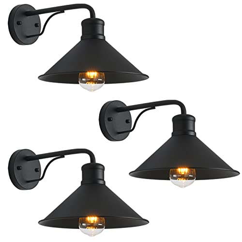 VICTOGATE 3 Pack Outdoor Wall Lights Wall Mount for House Front Porch Outdoor Wall Light Fixtures Wall Mount Matte Black Farmhouse Outdoor Wall Sconce, Classic Barn Lights Outdoor & Indoor-E26 Socket